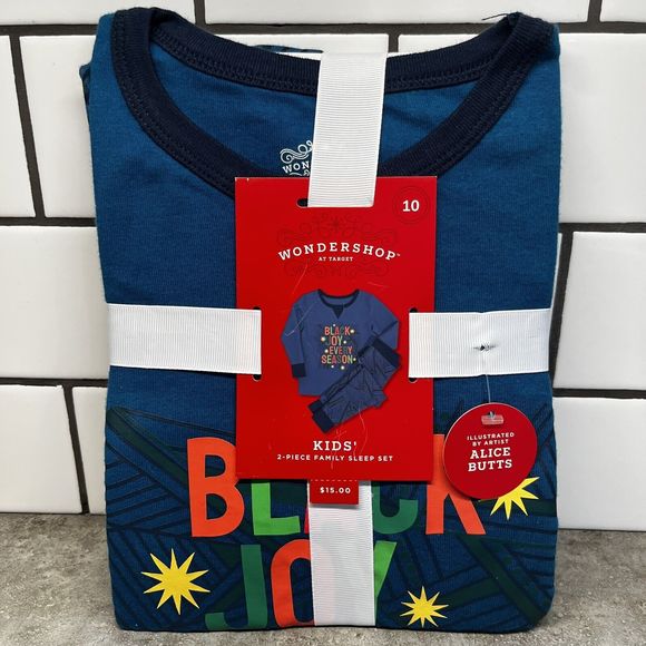 Kids Matching Family 2 piece Pajama Set - Wondershop™ Blue Size 10 Black Joy - Picture 3 of 6